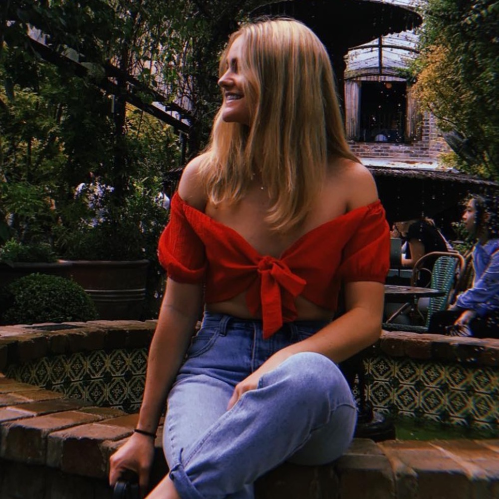 Red tie crop top